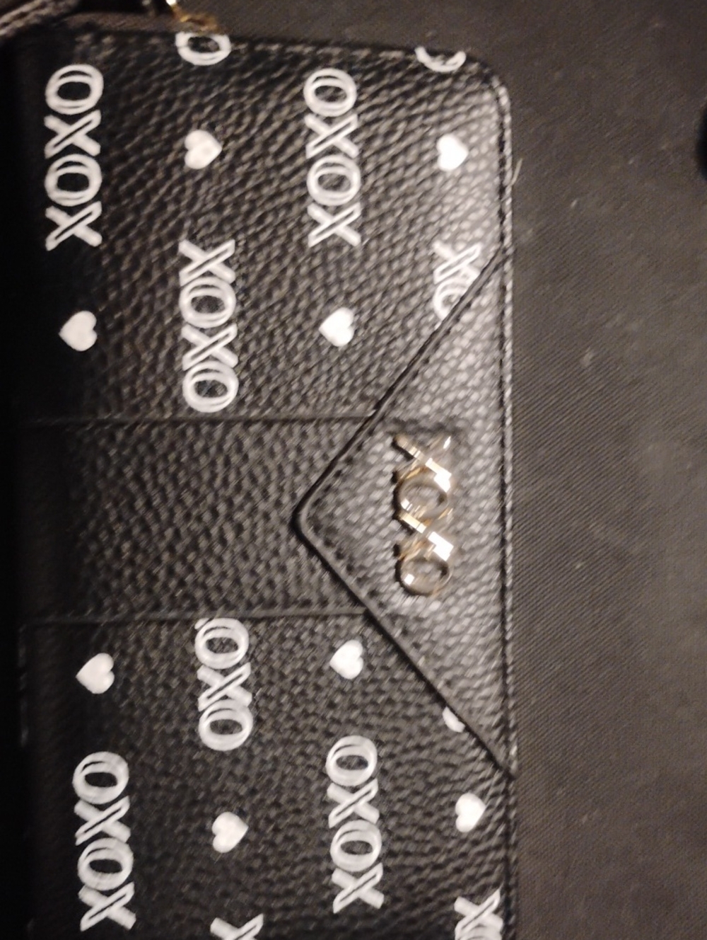 XOXO Black Wallet with White Heart & Logo Print